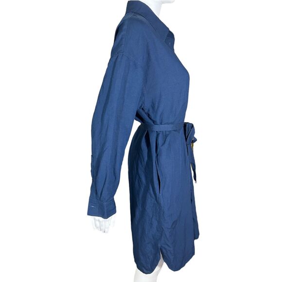 Uniqlo Navy Rayon Linen Minimalist Modest Relaxed Oversized Shirt Dress Sz XS - Picture 2 of 13